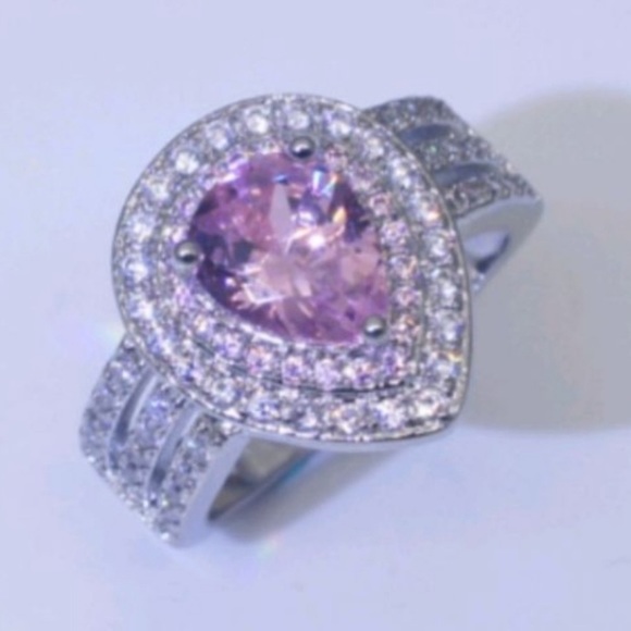 Pink Clear CZ Pear Drop Statement Ring Size 6 NWT - Picture 4 of 6